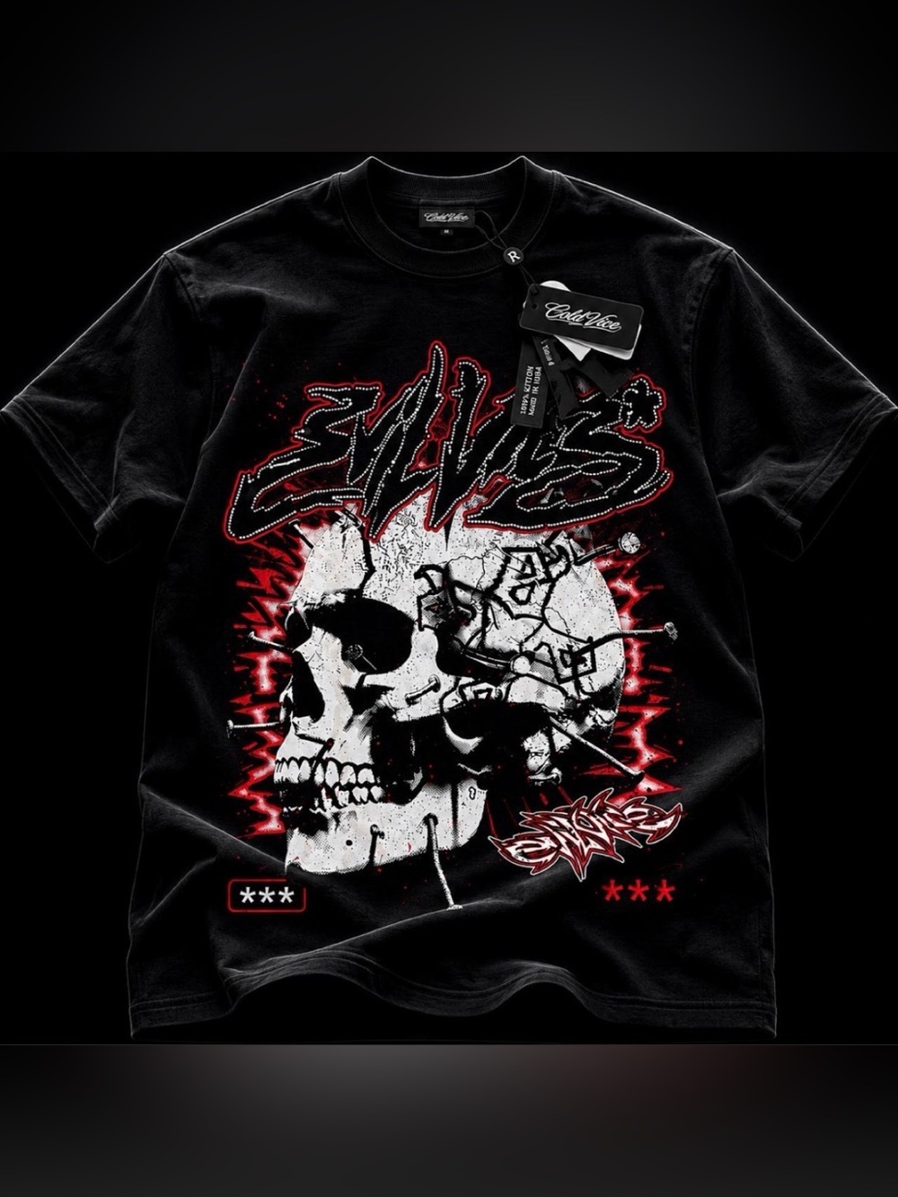 Evil Vice ‘Nail Head’ Skull Graphic Tee - Size L - NWT